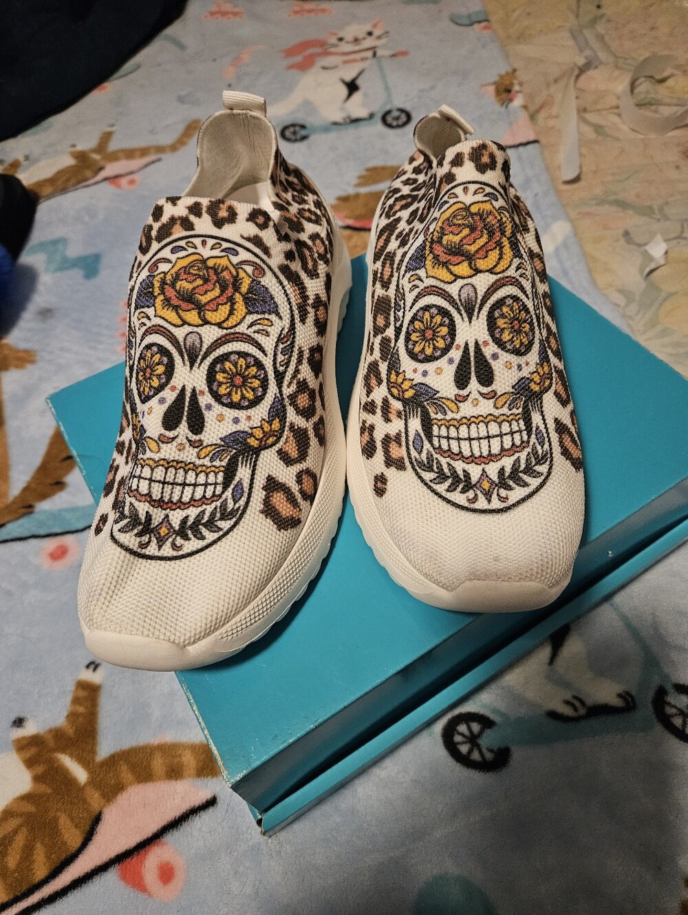 Leopard Sugar Skull Slip-On Sneakers - White/Brown